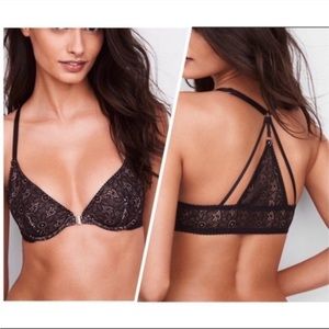 Victoria's Secret Lace Front Close Strappy Racerback Unlined Plunge Bra 32DD